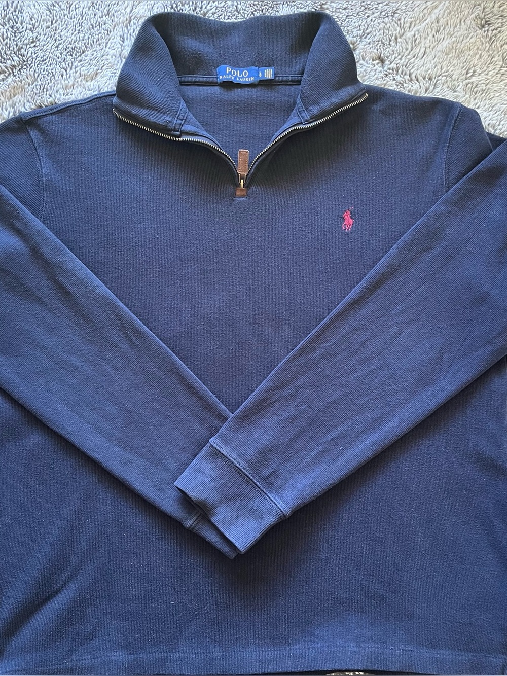 Polo Ralph Lauren Navy Quarter Zip Pull Over Sweater: Men’s Large